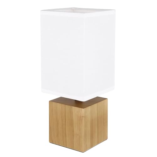 GLOBO LED Tischlampe dimmbar mit Fernbedienung Holzleuchte Nachttischlampe Tischleuchte Wohnzimmer Leselampe Textil weiß, RGB Farbwechsel, 4,8W 470lm warmweiß, LxBxH 12x12x30 cm von GLOBO