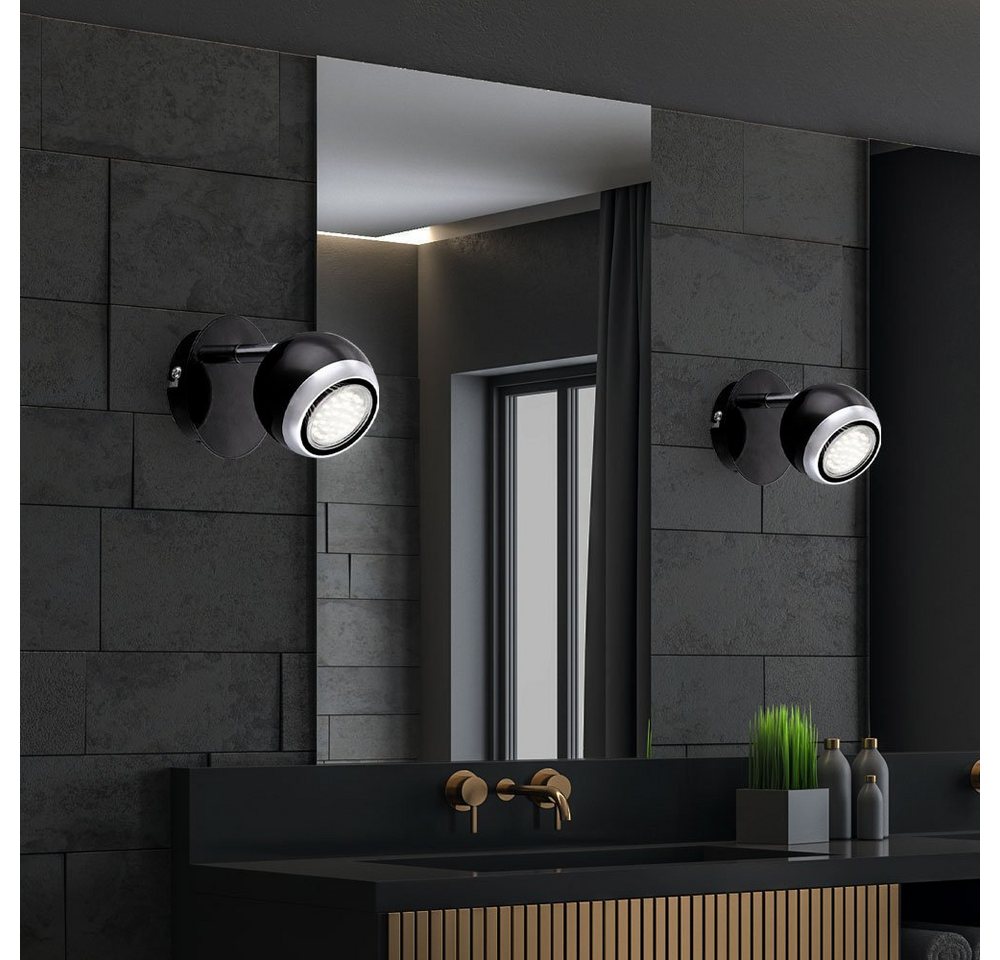 Globo LED Wandleuchte, Leuchtmittel inklusive, Warmweiß, LED Wandleuchte Spotlampe Wandstrahler schwarz chrom schwenkbar 2x von Globo