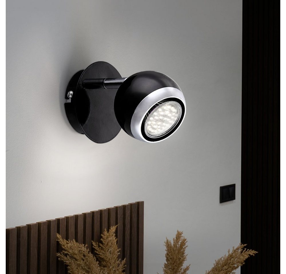 Globo LED Wandleuchte, Leuchtmittel inklusive, Warmweiß, LED Wandleuchte Spotlampe Wandstrahler schwarz chrom schwenkbar von Globo