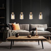 Pendellampe schwarz Esstischleuchte 4 flammig Rauchglas Hängeleuchte, Metall schwarz matt, Holz, 4x E27, LxBxH 78x10x120 cm Pendellampe schwarz Esstischleuchte 4 flammig Rauchglas Hängeleuchte, Metall schwarz matt, Holz, 4x E27, LxBxH 78x10x120 cm von Globo