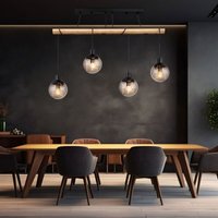 Pendelleuchte 4 flammig Hängelampe Esstisch Holzlampe Glas Wohnzimmerlampe zum verstellen, Metall Kunststoff, schwarz braun, 4x E27 Fassungen, LxBxH von Globo