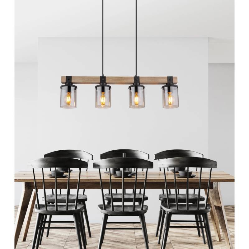 Globo Pendelleuchte 4-flammig Schwarz matt-Rauchfarben 730 x 100 x 1330 mm von Globo