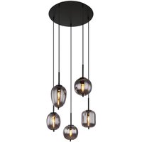 GLOBO Pendelleuchte Blacky 15345-5 schwarz natur Rauch Metall Aluminium Glas H/D: ca. 150x57,5 cm E14 5 Brennstellen von Globo