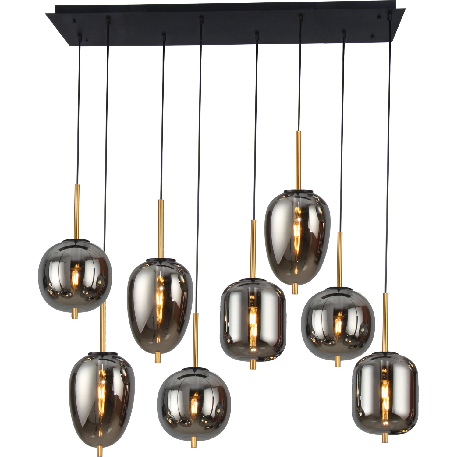 Globo Pendelleuchte Blacky 8-flammig Metall Schwarz Rauchfarben Globo Pendelleuchte Blacky 8-flammig Metall Schwarz Rauchfarben von Globo