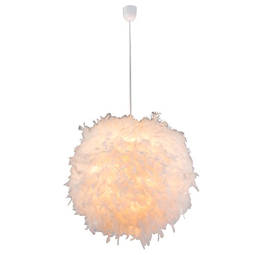 GLOBO LED Pendelleuchte Hängelampe Leuchte Pendellampe Federlampe Schlafzimmerlampe Wohnzimmer, Textil weiß Federn, 1x E27 LED warmweiß, DxH 60x130 cm GLOBO LED Pendelleuchte Hängelampe Leuchte Pendellampe Federlampe Schlafzimmerlampe Wohnzimmer, Textil weiß Federn, 1x E27 LED warmweiß, DxH 60x130 cm von GLOBO