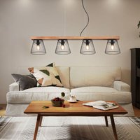 Pendelleuchte Holzlampe 4 flammig Hängelampe Wohnzimmerlampe schwarz mit Gitterschirmen, Metall Holz, schwarz braun, 4x E27 Fassungen, LxBxH von Globo