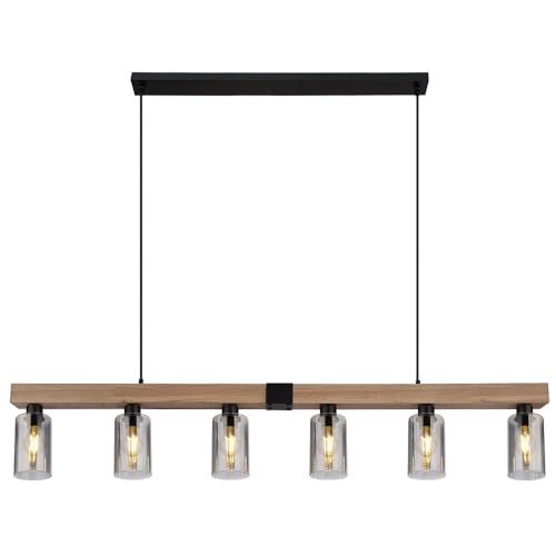 GLOBO Pendelleuchte Holzoptik Esstischlampe 6 flammig Hängelampe Wohnzimmer, Rauchglas Metall schwarz, 6x E27, LxH 140x120 cm GLOBO Pendelleuchte Holzoptik Esstischlampe 6 flammig Hängelampe Wohnzimmer, Rauchglas Metall schwarz, 6x E27, LxH 140x120 cm von GLOBO