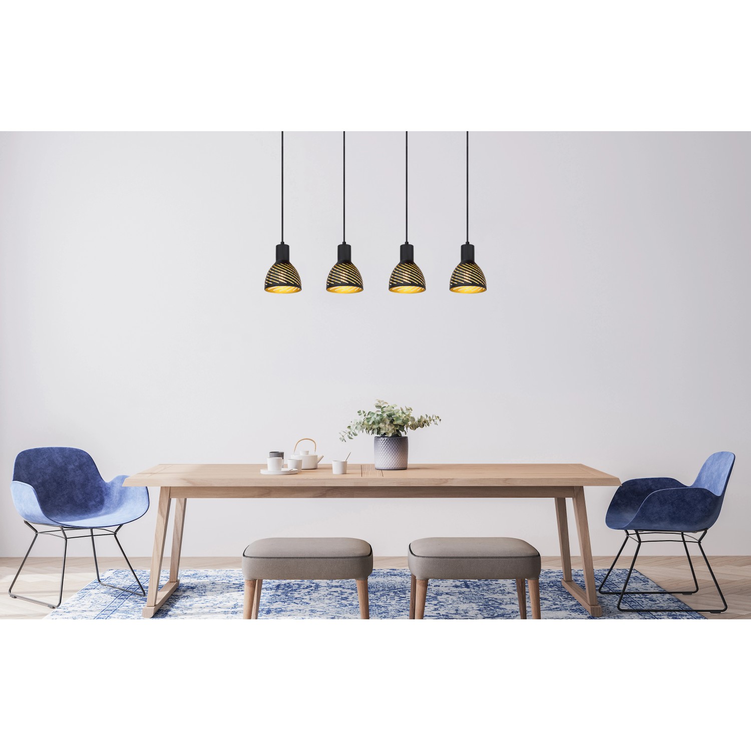 Globo Pendelleuchte Lenna 4-flammig Holzoptik 900 x 125 x 1200 mm Globo Pendelleuchte Lenna 4-flammig Holzoptik 900 x 125 x 1200 mm von Globo