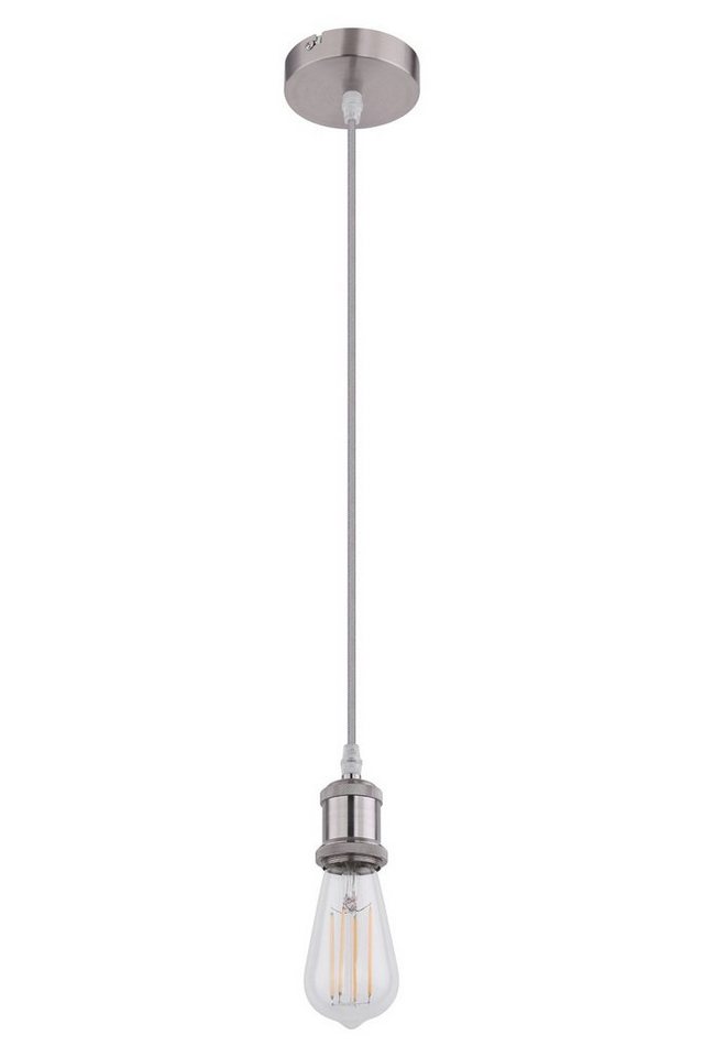 Globo Pendelleuchte OLIVER, 1-flammig, Grau, Stahl, H 150 cm, ohne Leuchtmittel, graues Textilkabel, Hängeleuchte, Hängelampe von Globo