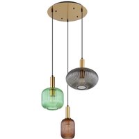 Pendelleuchte Retro messing Hängelampe Esstisch Glas Pendelleuchte Glas 3 Flammig, rauch grün coffee, Alu Metall, 3x E27 Fassungen, DxH 55x130 cm Pendelleuchte Retro messing Hängelampe Esstisch Glas Pendelleuchte Glas 3 Flammig, rauch grün coffee, Alu Metall, 3x E27 Fassungen, DxH 55x130 cm von Globo