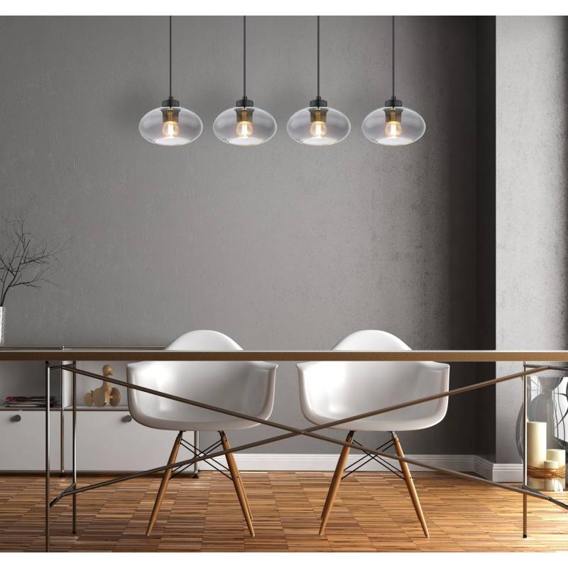 Globo Pendelleuchte Shaun 4-flammig Schwarz matt-Rauchfarben 960 x 180 x 1200 mm von Globo