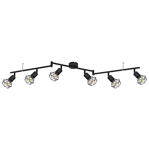 GLOBO Retro Deckenstrahler Deckenleuchte 6 flammig Spotleiste Deckenlampe schwarz, Spots beweglich, Metallgeflecht schwarz, 6x E14 Fassungen, LxH 120 x 22 cm von GLOBO