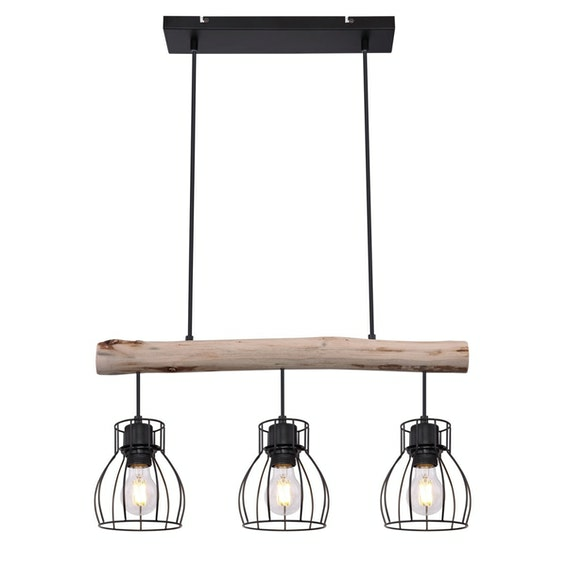 Globo Retrofit Pendellampe Mina Hängeleuchte Deckenlampe 60cm Schwarz Natur B-Ware von Globo