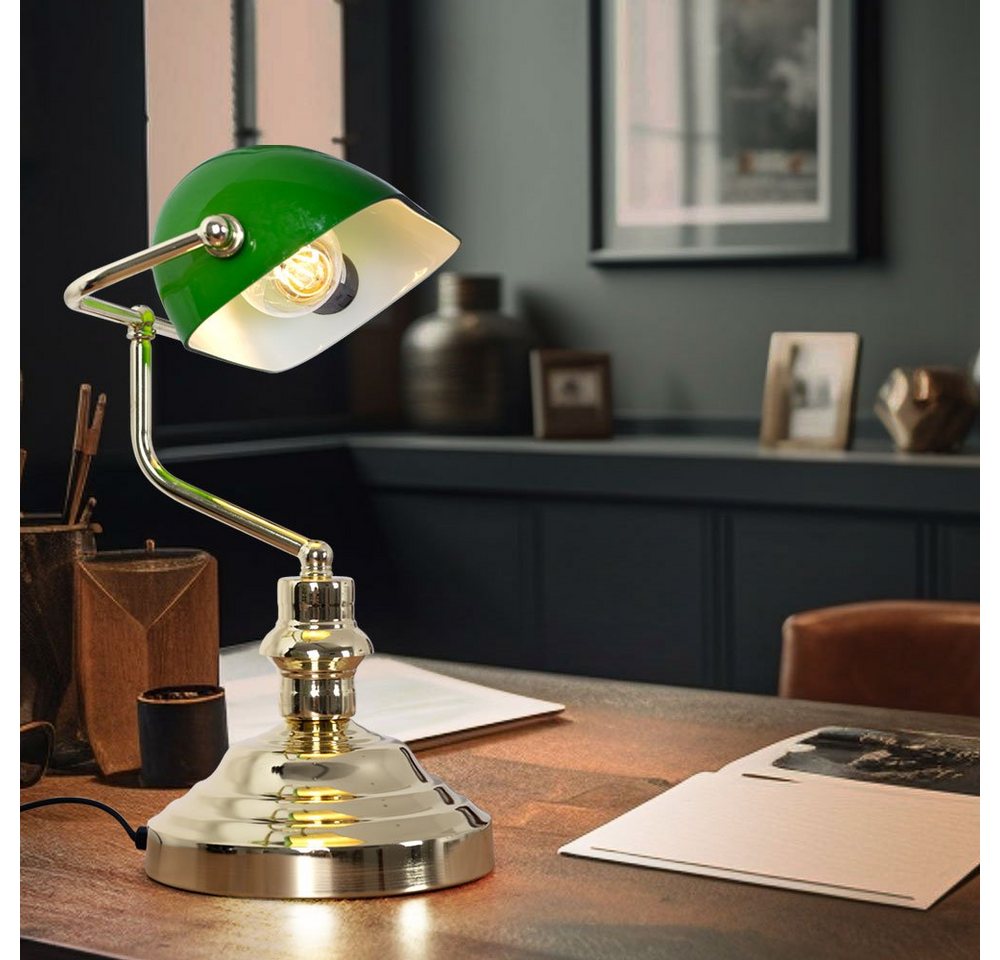 Globo Schreibtischlampe, Leuchtmittel nicht inklusive, Tischlampe Bankerleuchte Metall mit Schirm Nachttischlampe grün von Globo