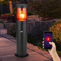 Smart led Sockelleuchte Außen Stehlampe mit Bewegungsmelder Außenleuchte Edelstahl, App- und Sprachsteuerung, rgb Farbwechsel, schwarz rauchfarben, von Globo
