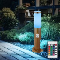 Sockelleuchte mit Bewegungsmelder Holz Optik Außen Standleuchte Pollerleuchte Edelstahl, Fernbedienung dimmbar, rgb led 8,5W 806Lm warmweiß, DxH 7,6 von Globo