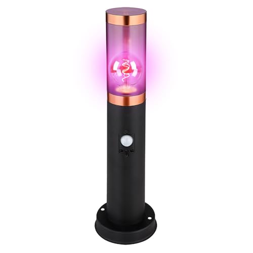 GLOBO Sockelleuchte mit Bewegungsmelder RGB Außen Pollerleuchte Stehleuchte Edelstahl, Sensor Fernbedienung dimmbar, Kupfer rauch, RGB LED 8,5W 806lm warmweiß von GLOBO