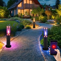 Sockelleuchte rauch Außenbeleuchtung mit Bewegungsmelder Garten Stehlampe, App Steuerung cct, Edelstahl, Smart rgb led 8,5W 806Lm, DxH 7,6x45 cm,3er von Globo