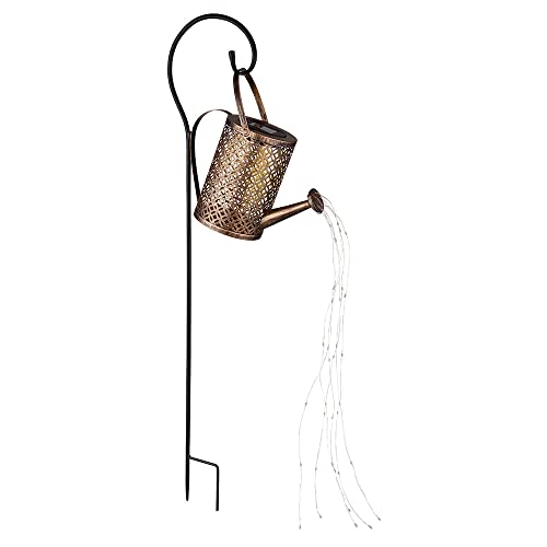 GLOBO Solar Steckleuchte Gießkanne Außen Gartenlampe im Gießkannen Design Stecklampe Gold, 36x LED warmweiß, LxBxH 26x12,6x85 cm von GLOBO