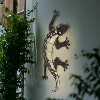 Solar Wandlampen für Außen Tier Gartenfigur Gecko Solarleuchte Figur für die Wandmontage, Metall bronzefarben, je 1x led, BxH 50x25 cm von Globo