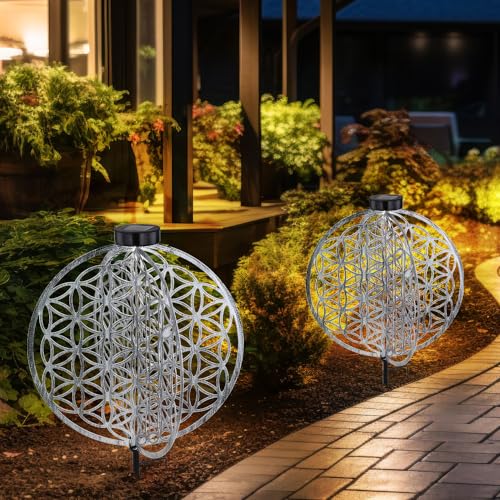 GLOBO Solarlampe orientalische Dekoleuchte Gartenlampe Lebensblume Solar Solarleuchte für Außen, Metall, Erdspieß, 1x LED, LxBxH 40x40x51 cm, 2er Set von GLOBO