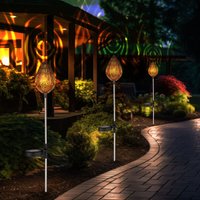 Solarleuchte Außenlampe Steckleuchte Retro Gartenlampe Lampenschirm mit Muster, Edelstahl, schwarz kupfer, 1x led 3000 k warmweiß, LxBxH 8x8x85 cm, von Globo