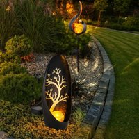 Solarleuchte Dekolampe Außenleuchte Solar Stecklampe Gartenlampe Solar, Metall Glas, 1x Flamme, 1x Baummuster, led Leuchtmittel, 2er Set von Globo