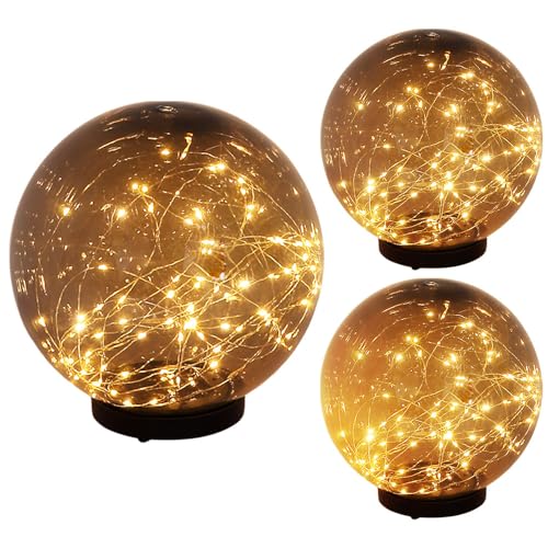 GLOBO Solarleuchten Stecklampe Kugelleuchten Erdspieß Solar Außenleuchte Kugel, Rauchfarben, LED warmweiß, D 15-20 cm, 3er Set von GLOBO