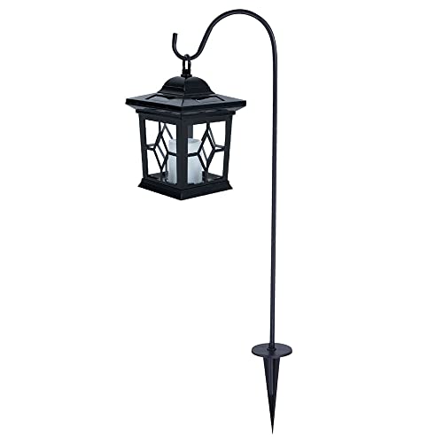 GLOBO Steckleuchte Solarlampe Erdspieß Solarlampen Terrassen Flackerlicht Solar Außen Steckleuchten im Laternen Design, Metall schwarz, 1x LED, LxBxH 14,3x14,3x19 cm von GLOBO