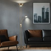 Stehlampe Deckenfluter led dimmbar mit Leselampe LED-Stehlampen mit Dimmer, Lesespot flexibel altmessing, 2x led 16 w 1440 lm, warmweiß, h 180 cm von Globo