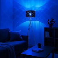 Stehlampe Textilschirm schwarz gold Beistellleuchte 3 Bein Stativleuchte mit Fernbedienung, dimmbar, Nickel matt, 1x rgb led 8,5W 806Lm warmweiß, DxH Stehlampe Textilschirm schwarz gold Beistellleuchte 3 Bein Stativleuchte mit Fernbedienung, dimmbar, Nickel matt, 1x rgb led 8,5W 806Lm warmweiß, DxH von Globo