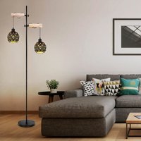 Stehleuchte Stehlampe Vintage Holz Standleuchte Wohnzimmer höhenverstellbar mit Kristall Schirmen, Metall, 2x E27 Fassung, LxBxH 54x25x168 cm von Globo