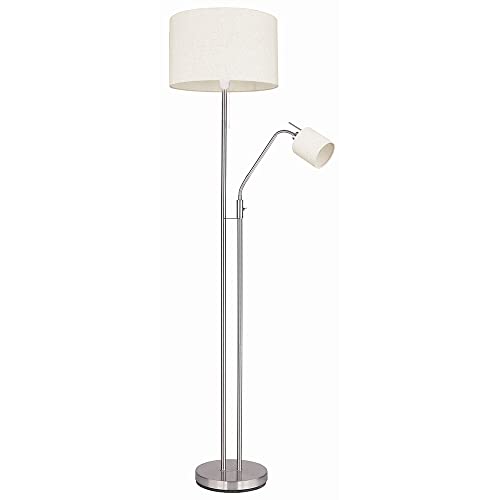 GLOBO Stehleuchte Wohnzimmer sandfarben Deckenfluter mit Leselampe Stehlampe Stoffschirm Zugschalter, Leseleuchte mit Kippschalter, nickel matt, 1x E27 1x E14, DxH 40 x 175 cm von GLOBO