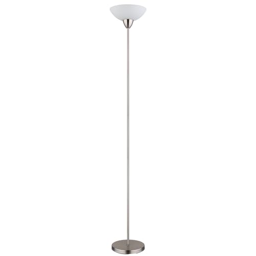 GLOBO Stehleuchte nickel matt Deckenfluter Glasschirm opal Stehlampe Wohnzimmerleuchte, Metall, Fernbedienung dimmbar, RGB LED 8,5W 806Lm wamrweiß, DxH 28x180 cm von GLOBO