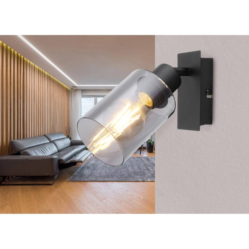 Globo Strahler Hadera 1-flammig Schwarz matt-Rauchfarben 90 x 200 mm von Globo