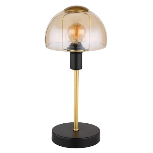 Globo Tischlampe Leseleuchte Lampe Tischleuchte Glas goldfarben Schlafzimmer, Metall schwarz, 1x E14 Fassung, DxH 15x32 cm von Globo