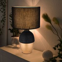 Tischlampe Schlafzimmer Beistellleuchte schwarz Leselampe modern, Designleuchte Nachtlicht Textilschirm, Keramik gold, 1x E14 Fassung, DxH 25x43 cm von Globo