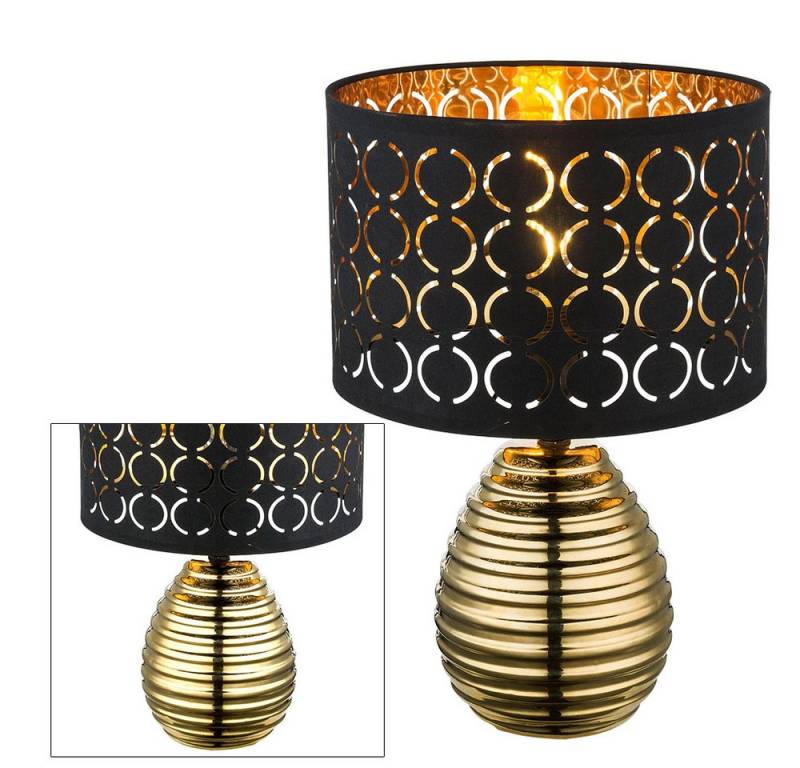 GLOBO LIGHTING Tischleuchte, Leuchtmittel nicht inklusive, Tischleuchte schwarz gold Nachttischleuchte Retro E27 Textil von GLOBO LIGHTING