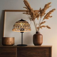 Tischleuchte Bambus Beistelllampe schwarz Wohnzimmerleuchte Retro Schreibtischlampe, Metall naturfarben, 1x E27 Fassungen, DxH 25x37 cm von Globo