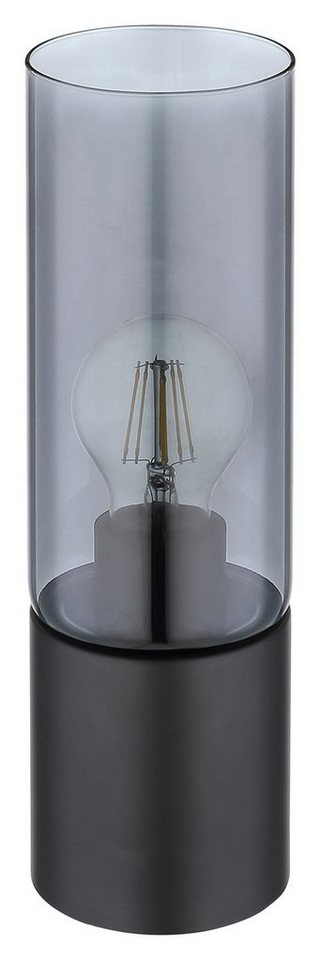 Globo Tischleuchte Tischlampe ANNIKA, 1-flammig, H 30 cm, Grau, ohne Leuchtmittel, Schwarz, Metall, Lampenschirm aus Rauchglas von Globo