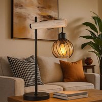 Tischleuchte Tischlampe Schreibtischleuchte, Beistelllampe mit Holzdetails, Designleuchte, Metall Glas, schwarz amber, matt, E27, LxBxH 33x18x55 cm Tischleuchte Tischlampe Schreibtischleuchte, Beistelllampe mit Holzdetails, Designleuchte, Metall Glas, schwarz amber, matt, E27, LxBxH 33x18x55 cm von Globo