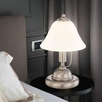 Tischleuchte Touch Nachttischleuchte Alabaster Glas Tischlampe Schlafzimmer, Nickel matt, 1x led 5W 350Lm warmweiß, DxH 17x27 cm von Globo