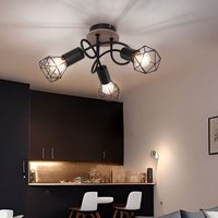 Globo - Vintage Deckenlampe Spot Rondell Deckenstrahler Deckenlampe Wohnzimmer 3 flammig Metall schwarz, Spots beweglich, Metallgeflecht Holz, 3x E14 von Globo