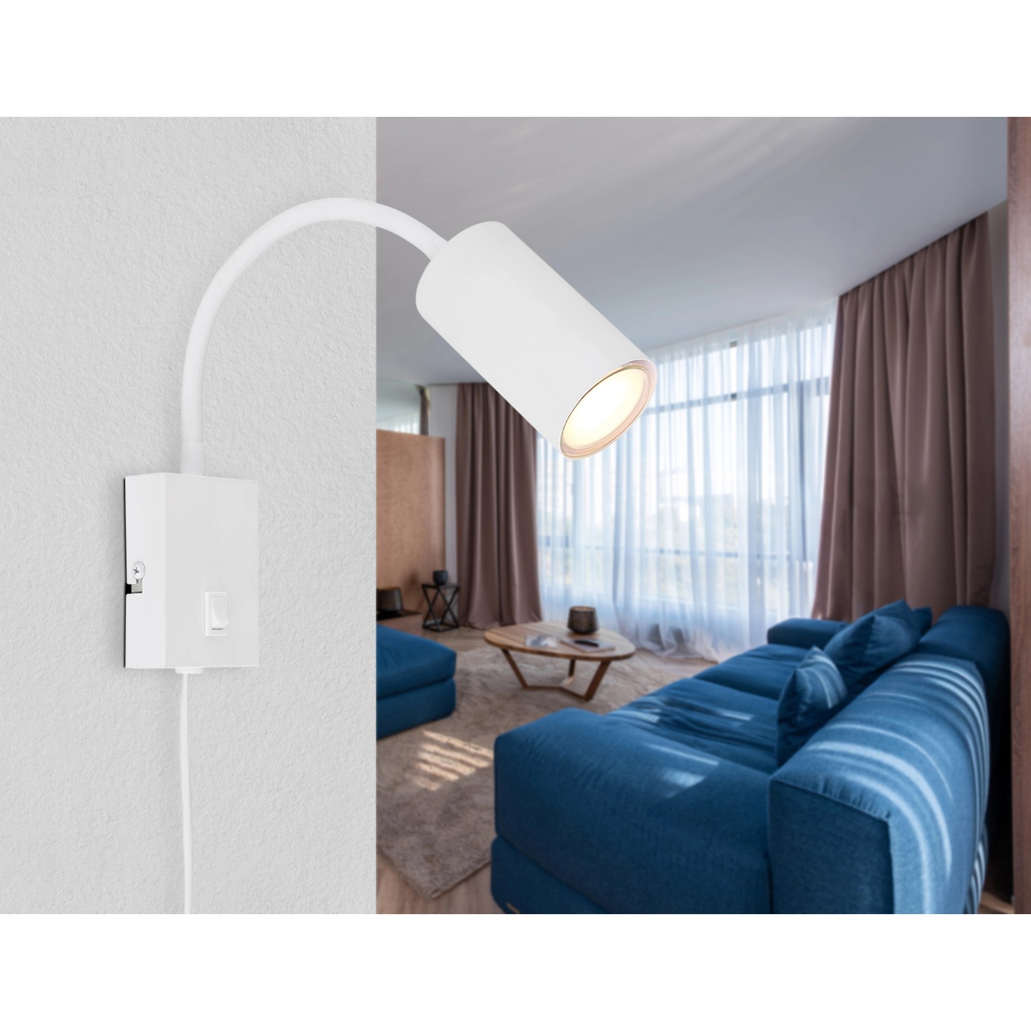 Globo Wandlampe Robby 1-flammig Weiß 70 x 440 mm von Globo