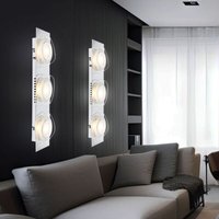 Wandlampe Wandleuchte Spotlampe Flurlampe Spotleuchte Flurleuchte Wohnzimmerlampe, 3 Flammig, Glas Chrom satiniert klar, 3x led 3W 684Lm warmweiß, von Globo