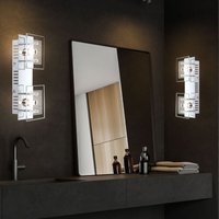 Wandlampe Wandleuchte Spotlampe Spotleuchte Flurleuchte, 2 Flammig, Glasplatte weiß gestreift Chrom, G9 Fassungen, LxBxH 25x10x7,5cm, 2er Set von Globo