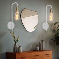 Wandleuchte Bettlampe Schlafzimmerleuchte Wohnzimmerlampe Wandlampe mit Schalter, Metall Messing weiß ,E27, 10,5x36x16,5cm, 2er Set von Globo