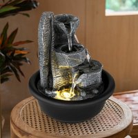Zimmerbrunnen Tischbrunnen mit Wasserfall led Springbrunnen Deko Beleuchtung, Kunststoff schwarz grau, 3000K warmweiß, d 16 cm Zimmerbrunnen Tischbrunnen mit Wasserfall led Springbrunnen Deko Beleuchtung, Kunststoff schwarz grau, 3000K warmweiß, d 16 cm von Globo