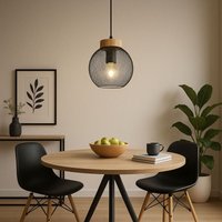 Hängeleuchte Kugel Metallgitter Pendelleuchte Holzakzent Esszimmerleuchte Gitterschirm Retro, E27 Fassung, DxH 20x120 cm Hängeleuchte Kugel Metallgitter Pendelleuchte Holzakzent Esszimmerleuchte Gitterschirm Retro, E27 Fassung, DxH 20x120 cm von Globo