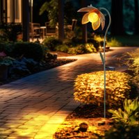Led Außen Solar Steck Leuchte Blume Crackle-Glas Kugel Lampe Garten Strahler gold-grün Erdspieß von Globo